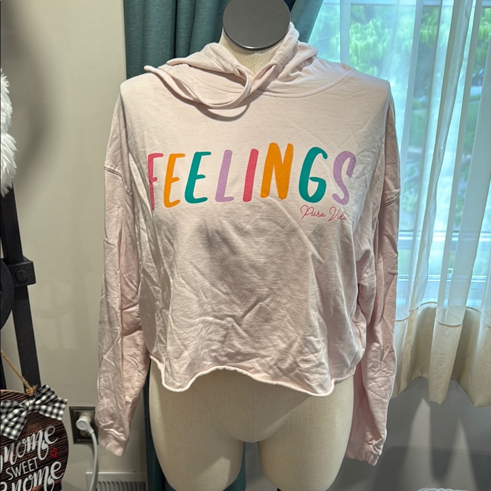 Light Pink Graphic Crop Top Lightweight Hoodie